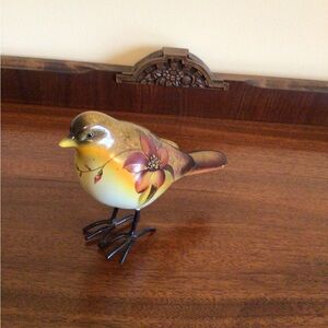 Yellow Bird Figurine with Flower Design